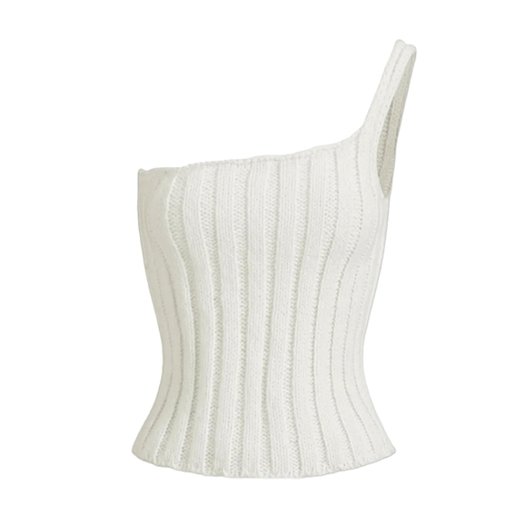 Commense Tops - NWT Commense Ivory Cream One-Shoulder Ribbed Cable Knit Sweater Tank Top